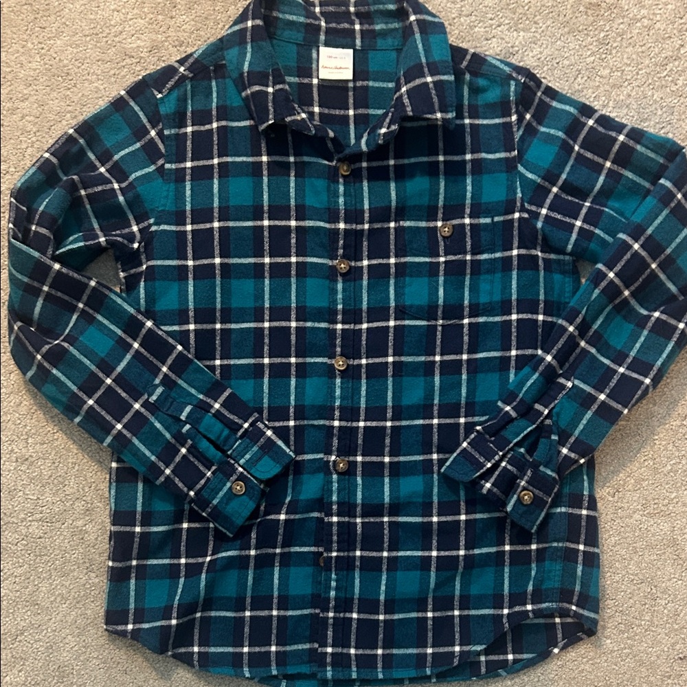 Hanna Andersson Teal and Navy Plaid Kids Shirt